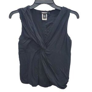 DKNY Women's Y2K Black Twist Front Sleeveless Patchwork Bubble Hem Tank Size M